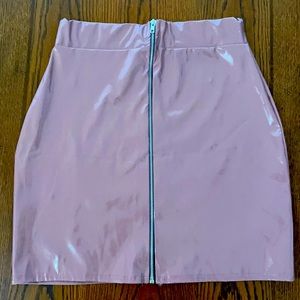 Pink front zip vinyl skirt